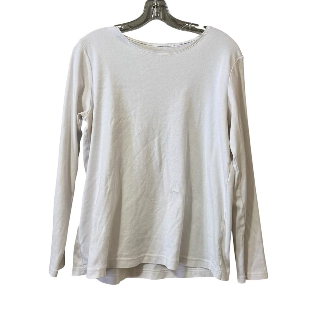 Croft & Barrow Classic Tee Women Size XL White Cotton‎ Long Sleeve Shirt Casual